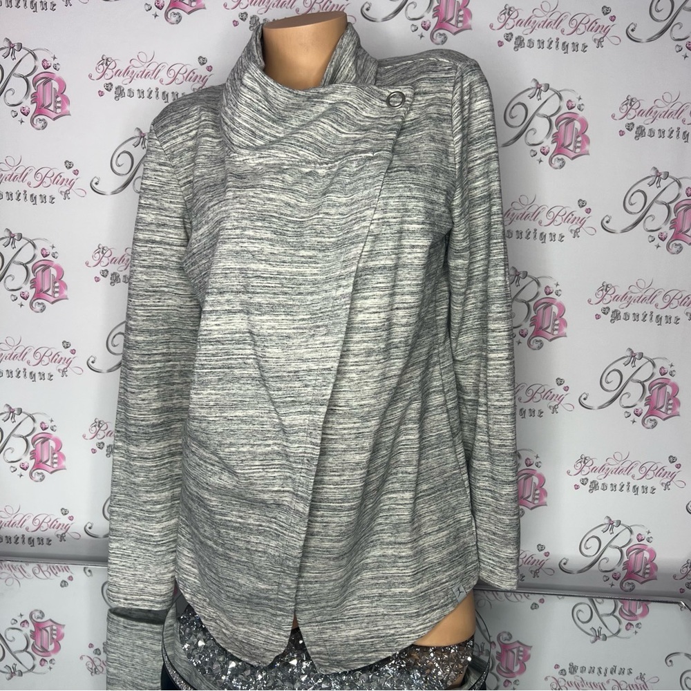 Danskin wrap cardigan sweater heathered grey black white button up versatile